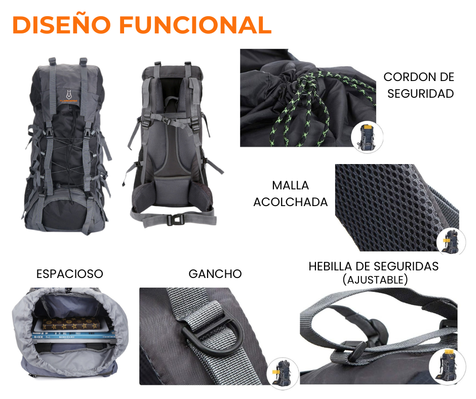 Mochila Trekking 60 Litros Impermeable Outdoor Camping Liso