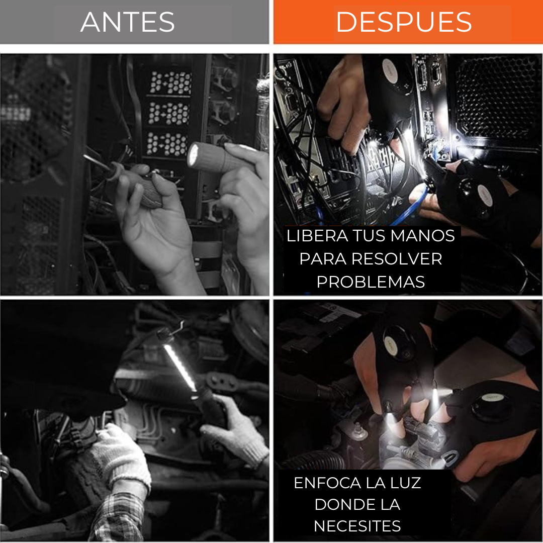 Guante con Linterna LED Integrada - Manos Libres - Ideal Pesca Mecánica Camping