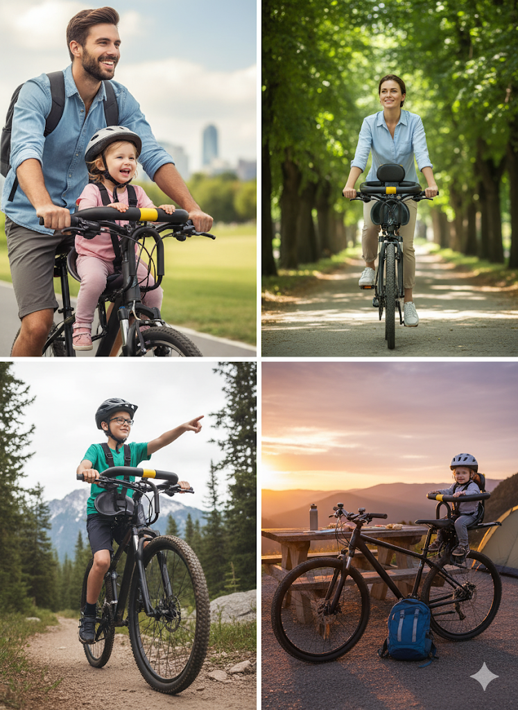 Silla Infantil Delantera Bicicleta Frontal Respaldo Niños Negro