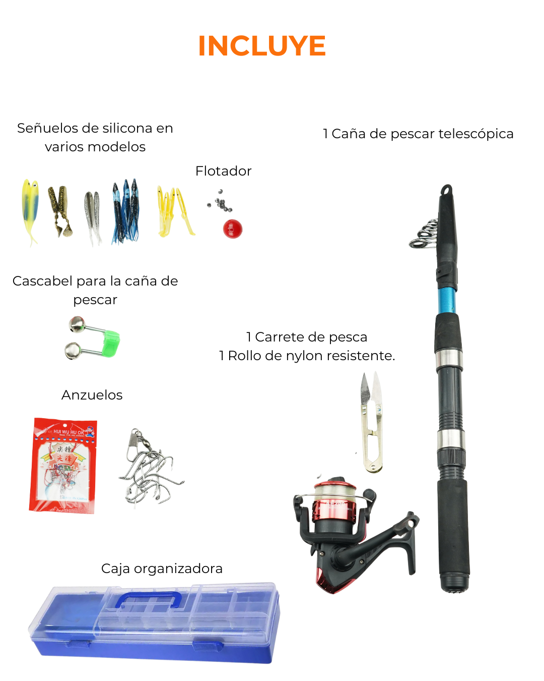 Kit de Pesca Completo con Caña Telescópica 2.10m + Carrete + Accesorios
