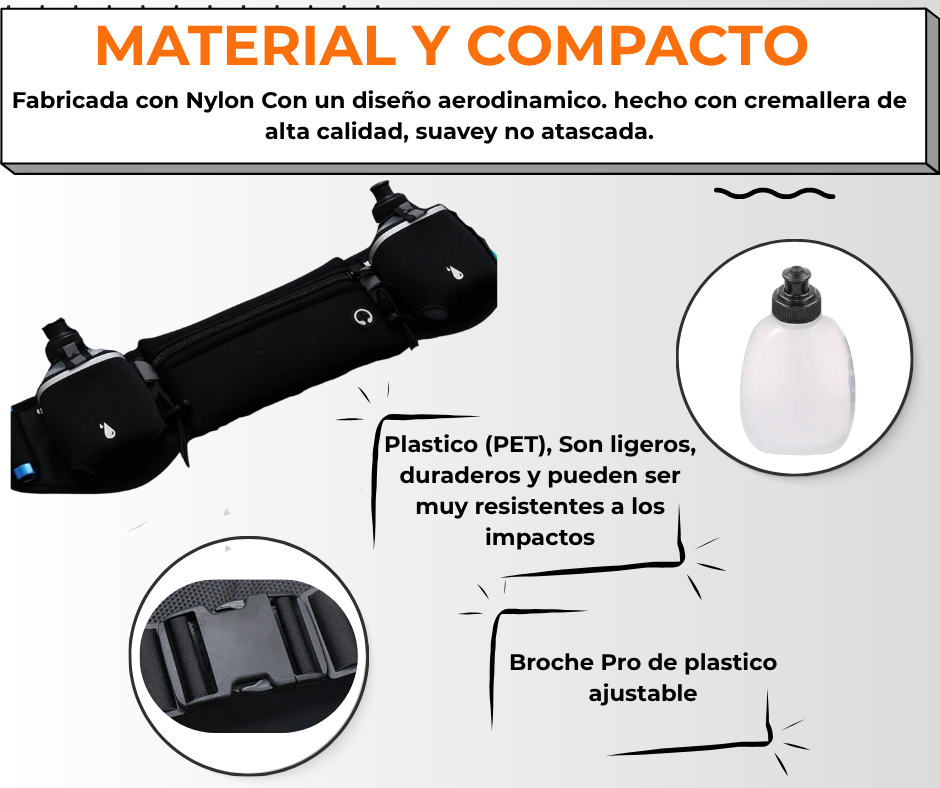 Cinturón de Hidratación con 2 Botellas 300ml - Running, Ciclismo, Trekking