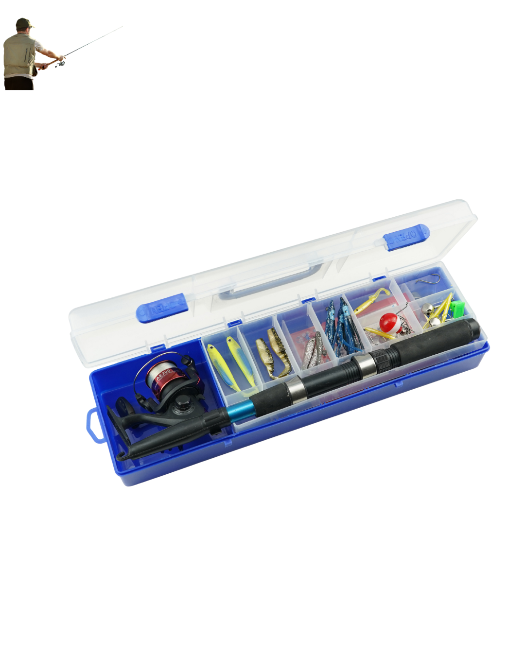 Kit de Pesca Completo con Caña Telescópica 2.10m + Carrete + Accesorios