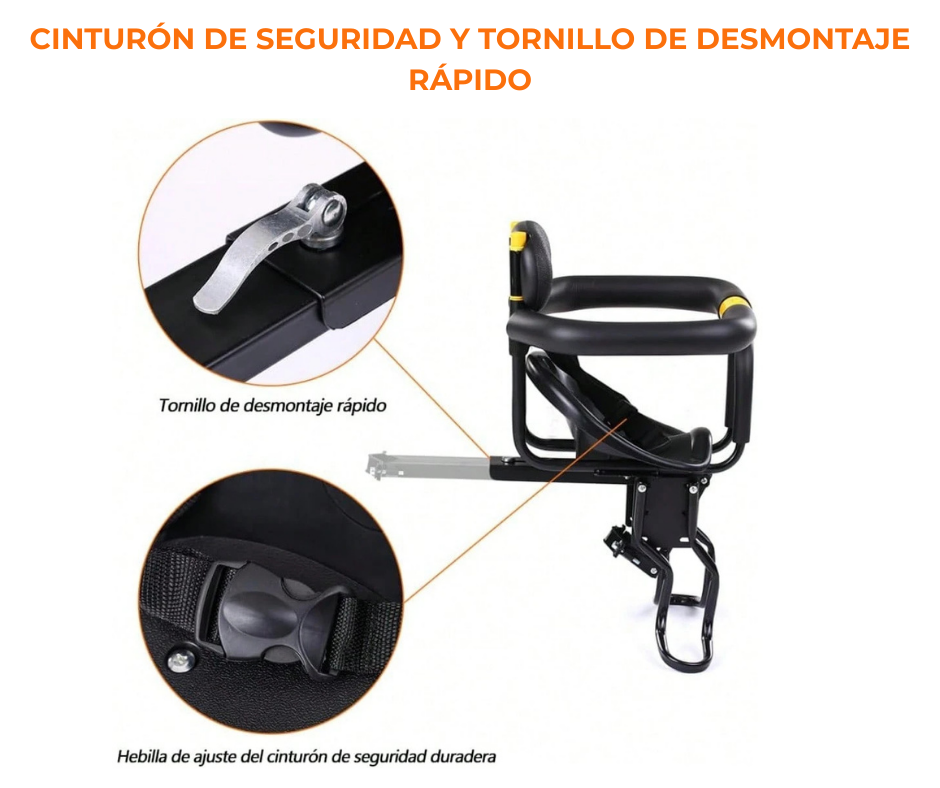 Silla Infantil Delantera Bicicleta Frontal Respaldo Niños Negro