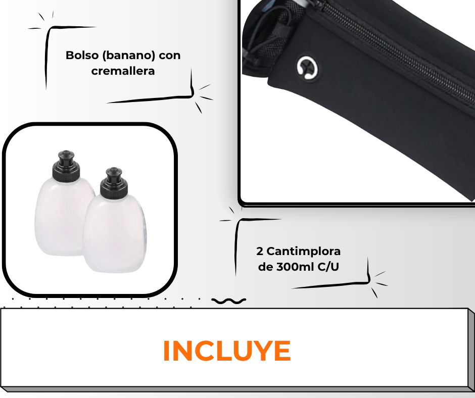 Cinturón de Hidratación con 2 Botellas 300ml - Running, Ciclismo, Trekking