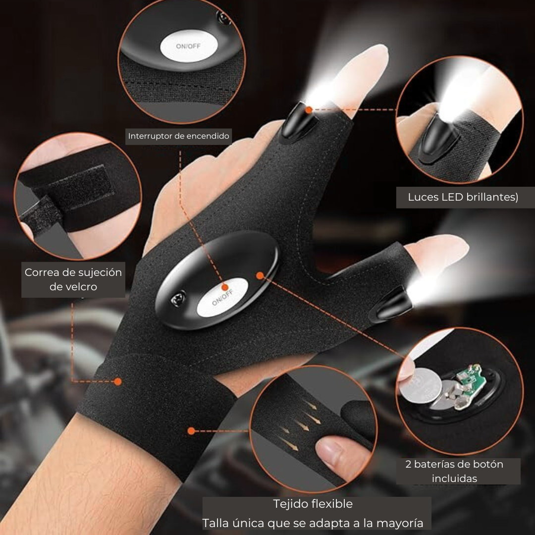 Guante con Linterna LED Integrada - Manos Libres - Ideal Pesca Mecánica Camping