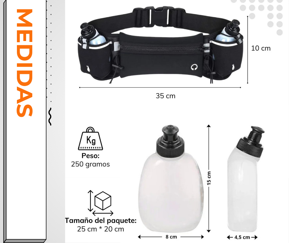 Cinturón de Hidratación con 2 Botellas 300ml - Running, Ciclismo, Trekking