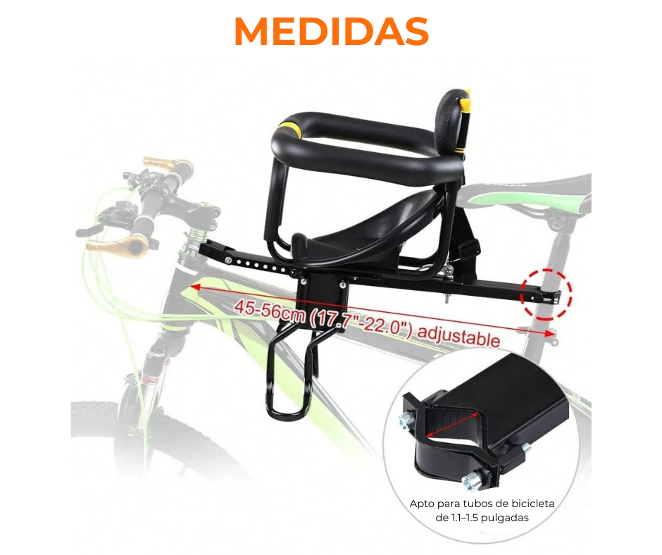 Silla Infantil Delantera Bicicleta Frontal Respaldo Niños Negro