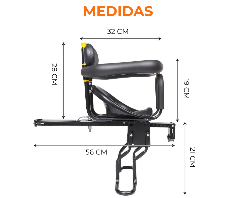 Silla Infantil Delantera Bicicleta Frontal Respaldo Niños Negro