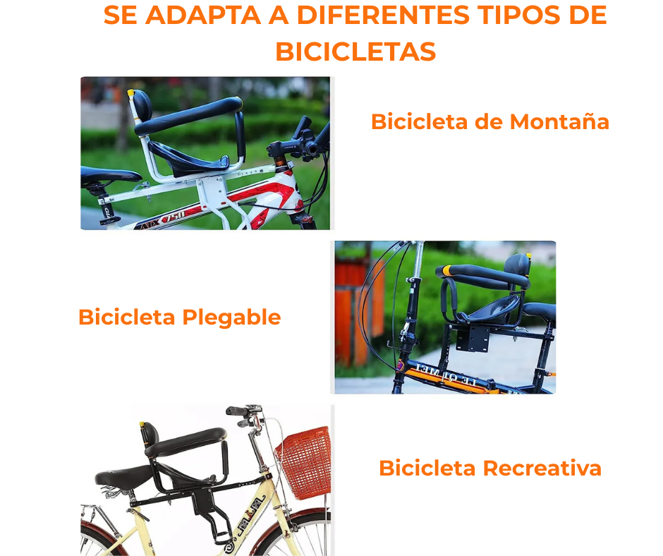 Silla Infantil Delantera Bicicleta Frontal Respaldo Niños Negro