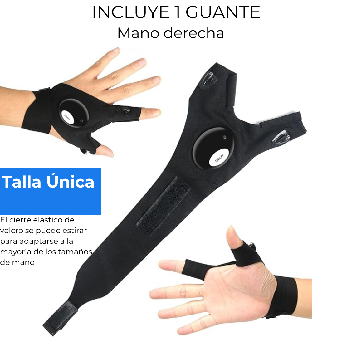 Guante con Linterna LED Integrada - Manos Libres - Ideal Pesca Mecánica Camping