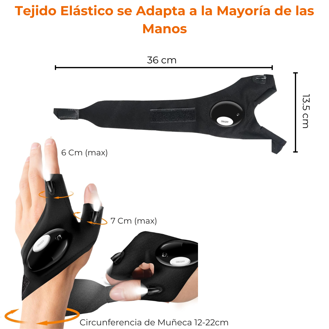 Guante con Linterna LED Integrada - Manos Libres - Ideal Pesca Mecánica Camping